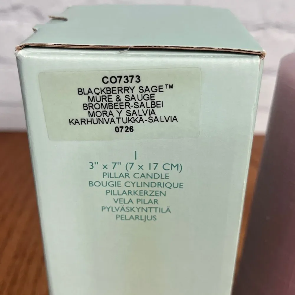 Partylite Blackberry Sage 3x7 round pillar NIB